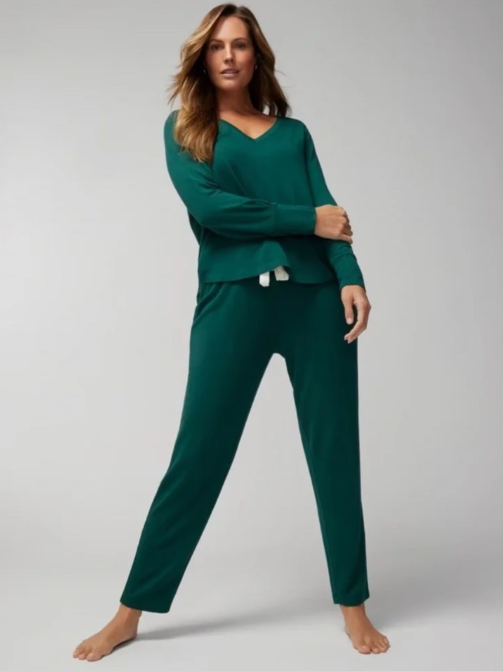 Soma Long Sleeve Hunter Green V Neck Lounge / Pajama Set Size Medium